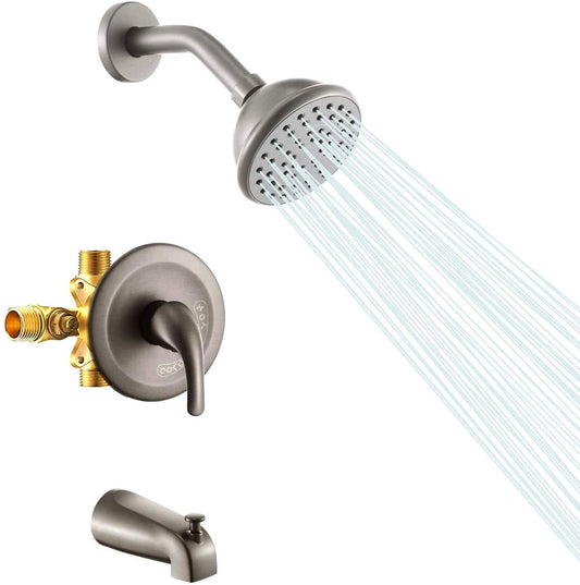 Brushed Nickel 4 Inch Shower Faucet wih Tub Spout Combo (Valve Included) ｜ALWEN