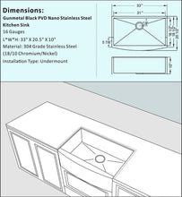 Load image into Gallery viewer, 33&quot; X 21&quot; Gunmetal Black Single Bowl Stainless Steel Farmhouse Kitchen Sink (16 Gauge) ｜ALWEN
