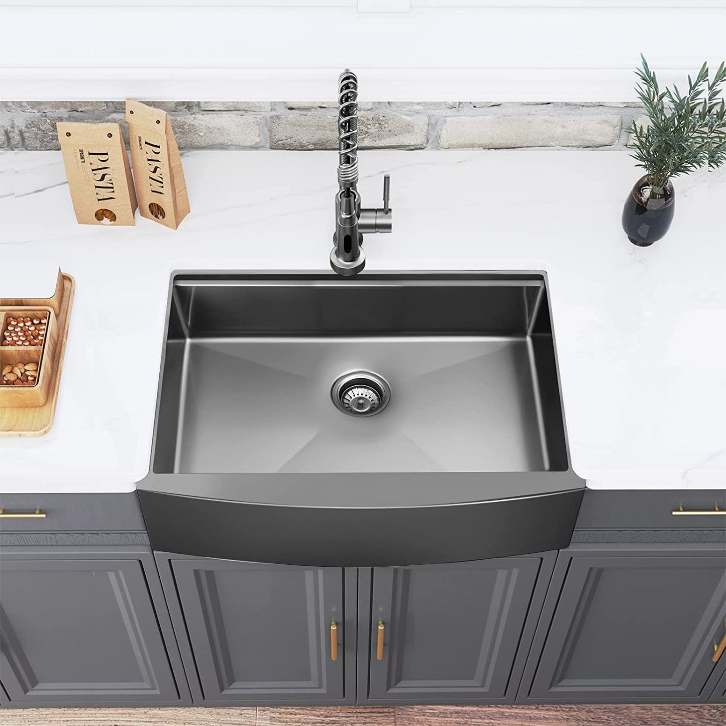 30" X 22" Gunmetal Black Single Bowl Stainless Steel Workstation Farmhouse Kitchen Sink (16 Gauge)
