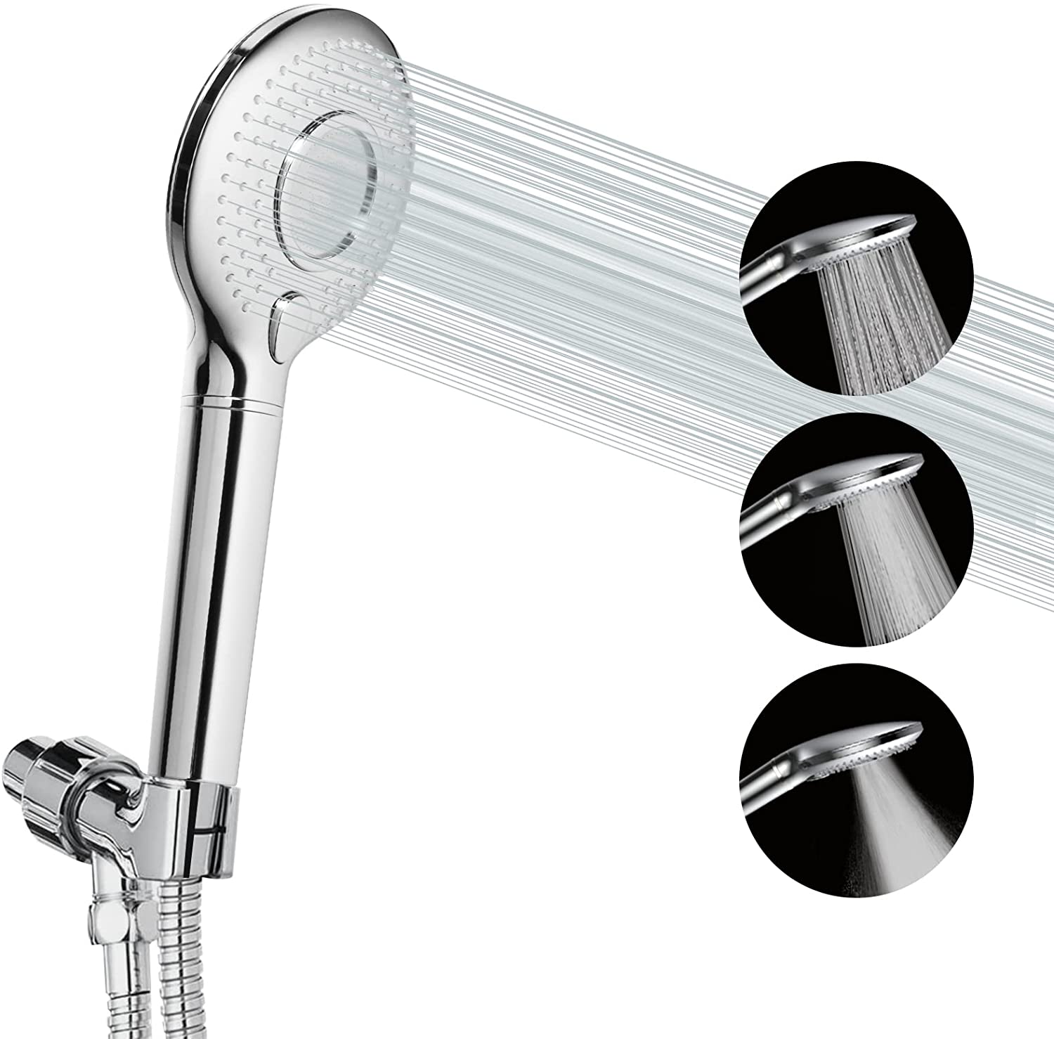 High Pressure Handheld Shower Head with PP Cotton Filter-3 Function Chrome