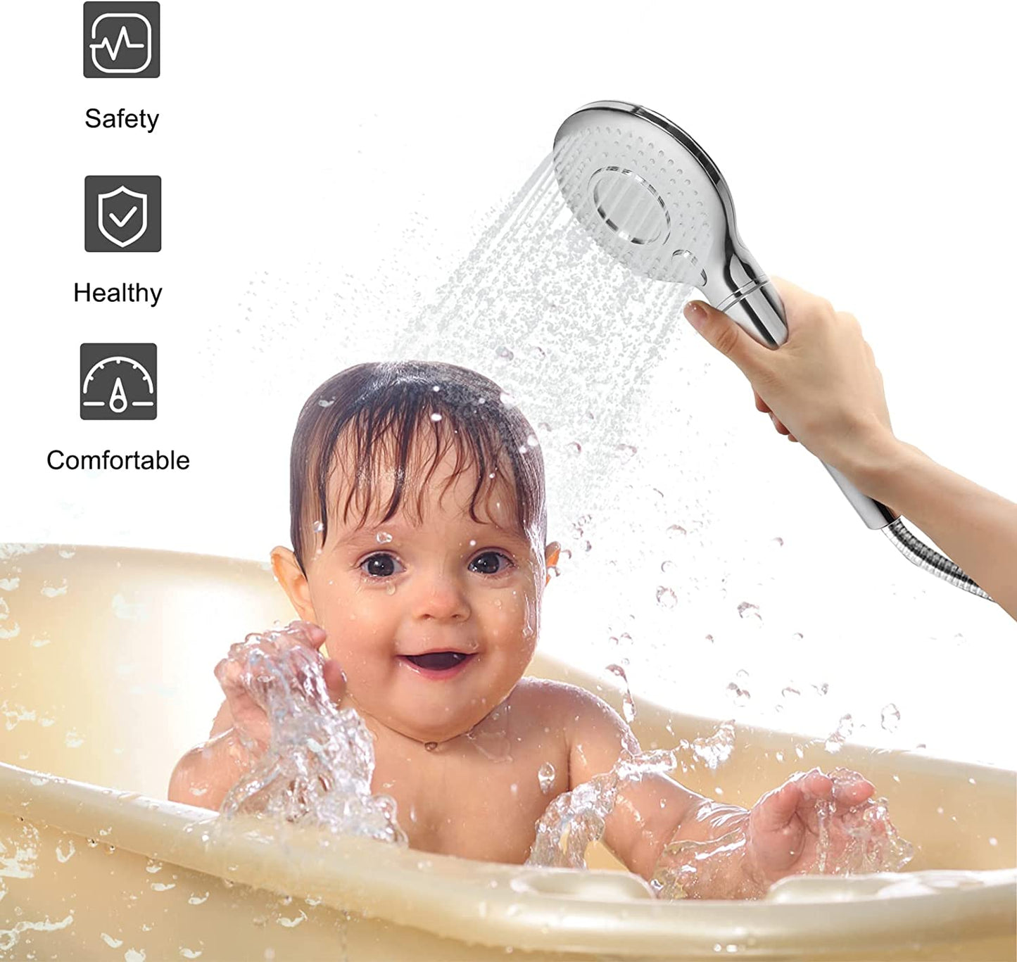 High Pressure Handheld Shower Head with PP Cotton Filter-3 Function Chrome