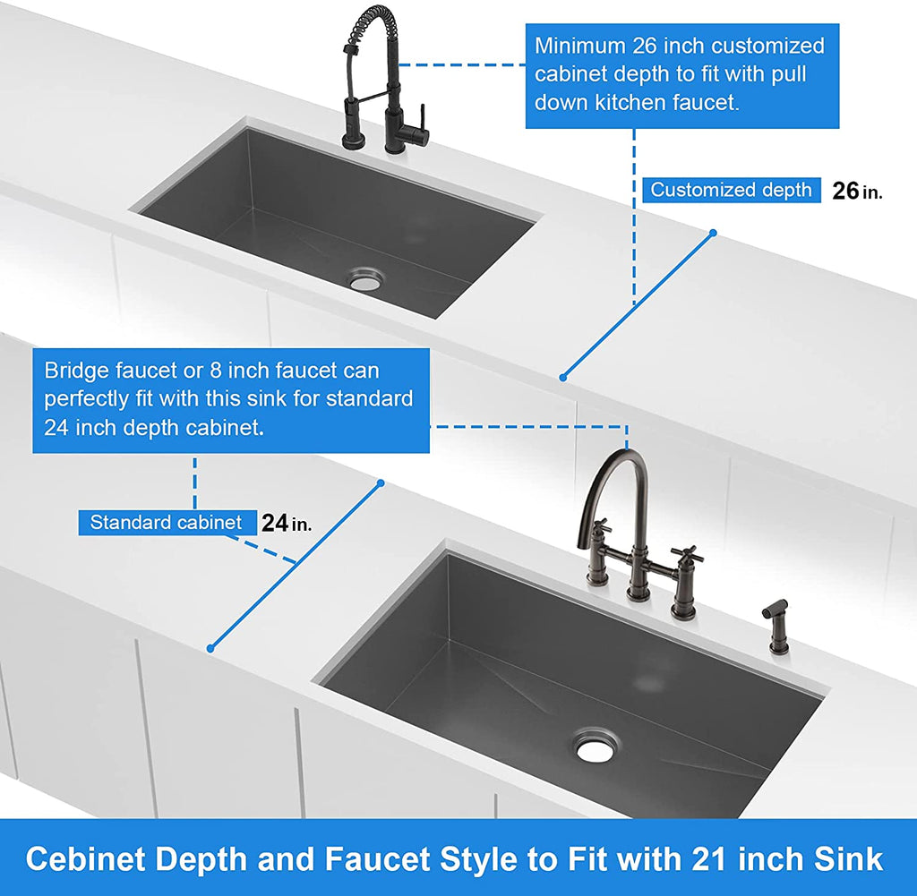 30" x 21" Gunmetal Black Single Bowl Stainless Steel Undermount Kitchen Sink (16 Gauge) ｜ALWEN