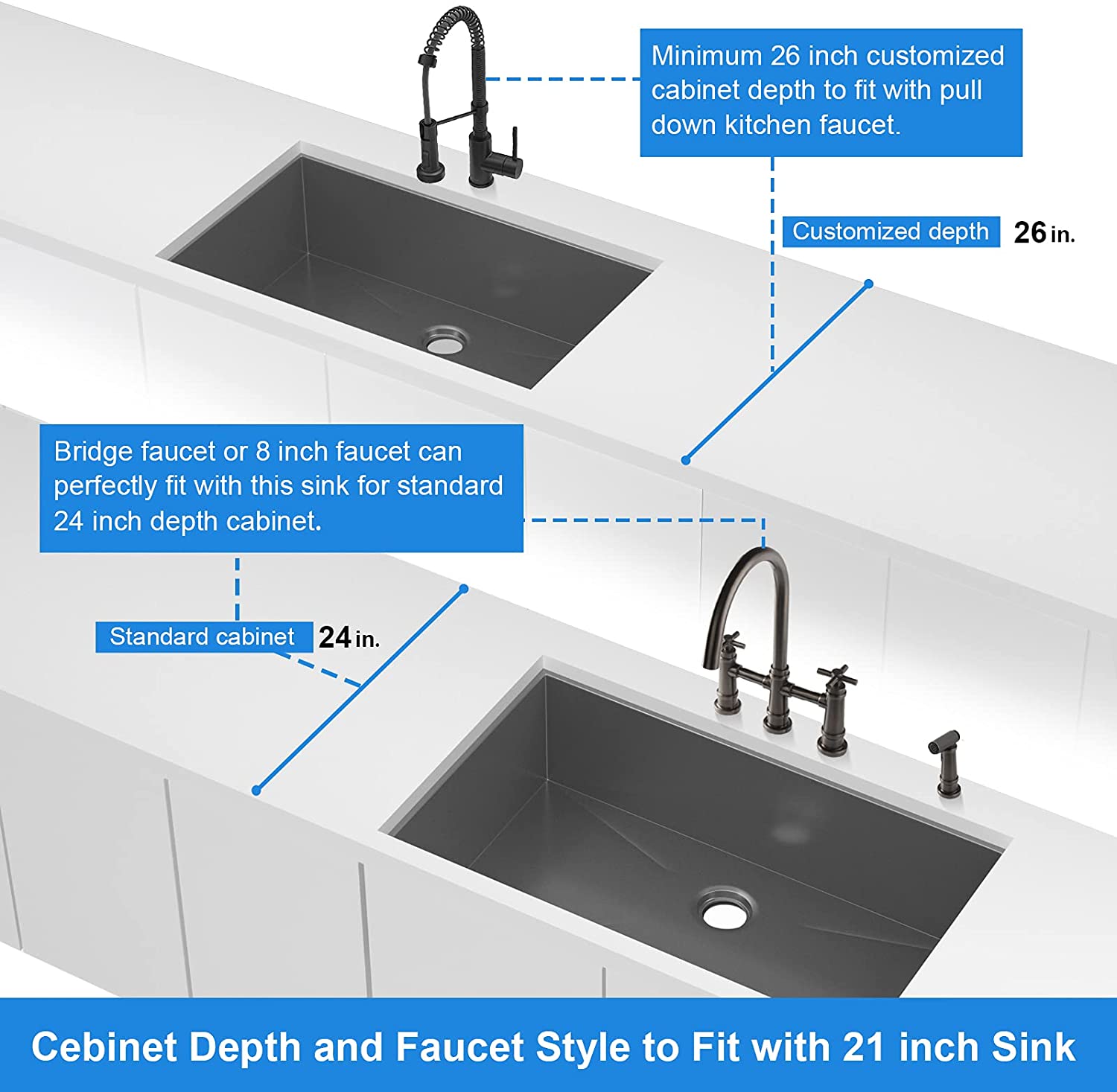 30" x 21" Gunmetal Black Single Bowl Stainless Steel Undermount Kitchen Sink (16 Gauge) ｜ALWEN