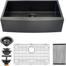 Load image into Gallery viewer, 36&quot; X 21&quot; Gunmetal Black Single Bowl Stainless Steel Farmhouse Kitchen Sink (16 Gauge) ｜ALWEN
