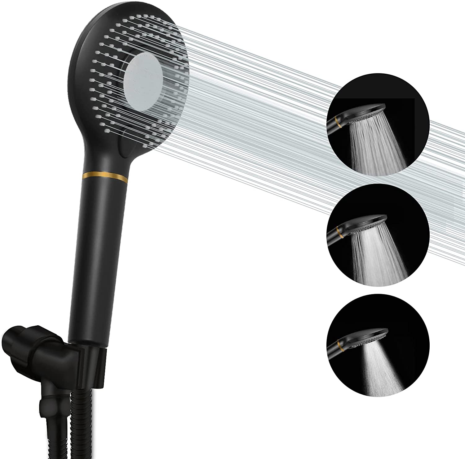 High Pressure Handheld Shower Head with PP Cotton Filter-3 Function Matte Black