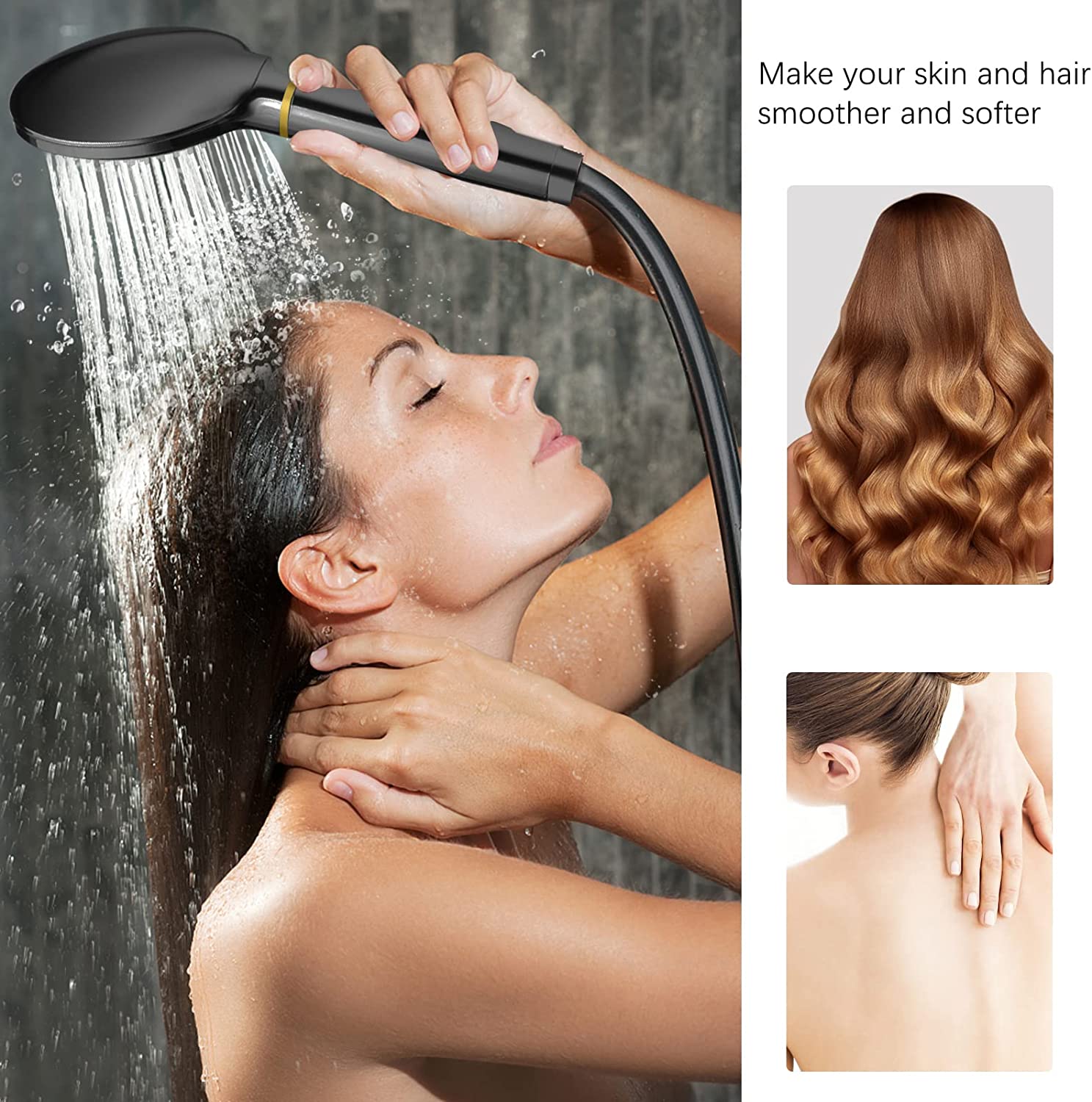 High Pressure Handheld Shower Head with PP Cotton Filter-3 Function Matte Black