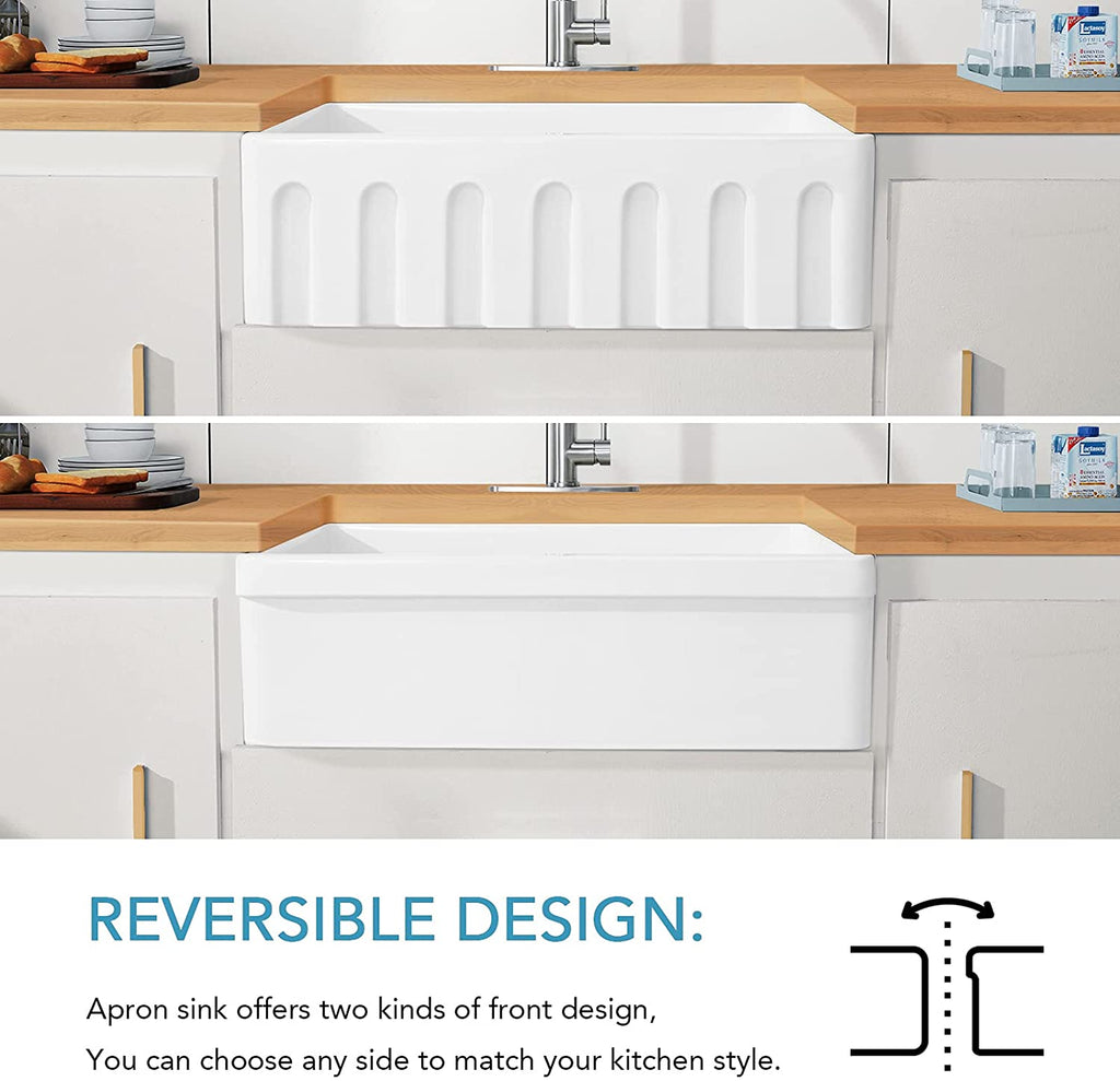 30“ x 20” x 10“ White Ceramic Kitchen Sink ｜ALWEN