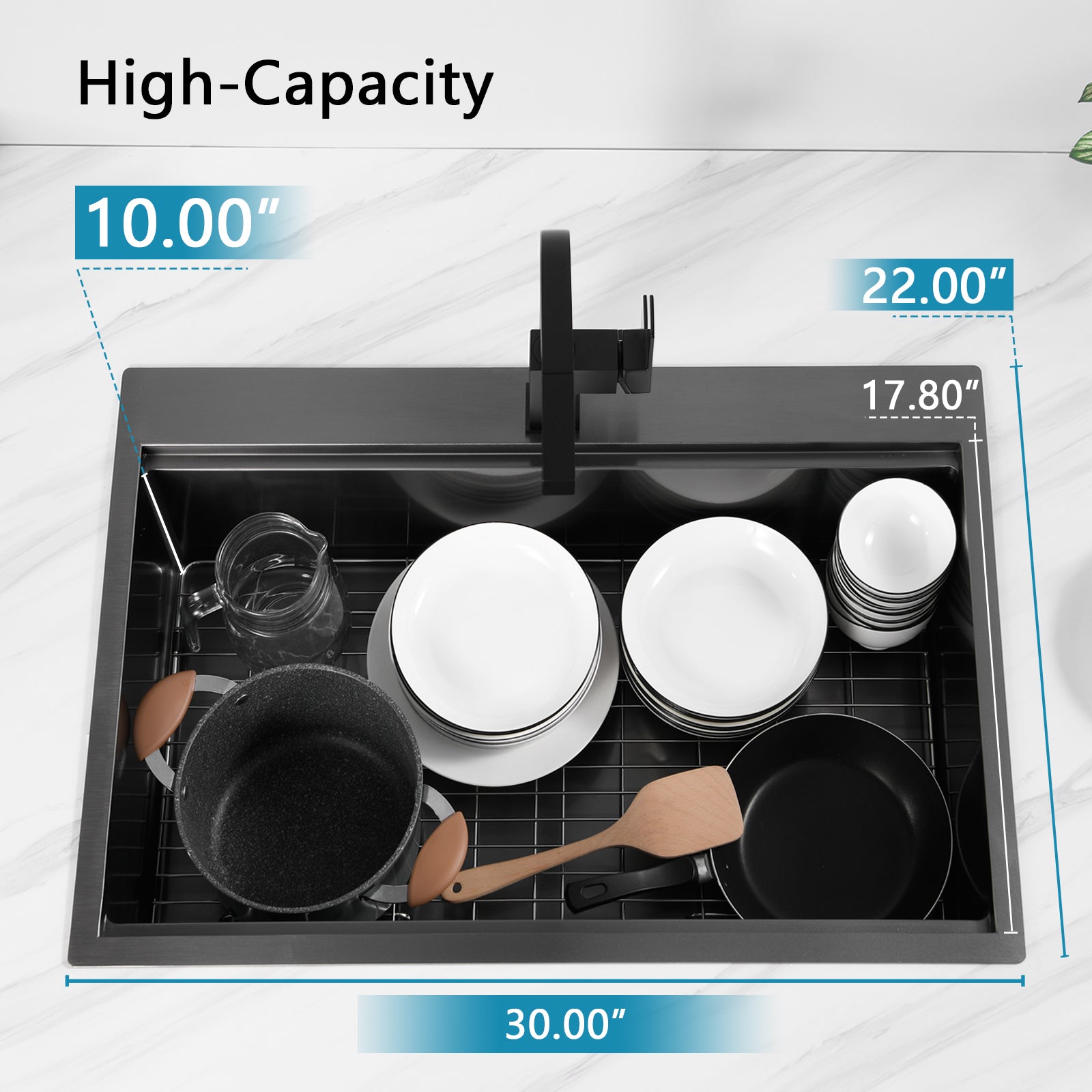 30 inch Drop in Top mount Workstation, Stainless Steel Kitchen Sink, Single Bowl Sink with Accessories, Gunmetal Black