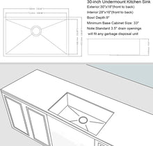 Load image into Gallery viewer, 30&quot; x 18&quot; Single Bowl Stainless Steel Undermount Kitchen Sink (18 Gauge) ｜ALWEN
