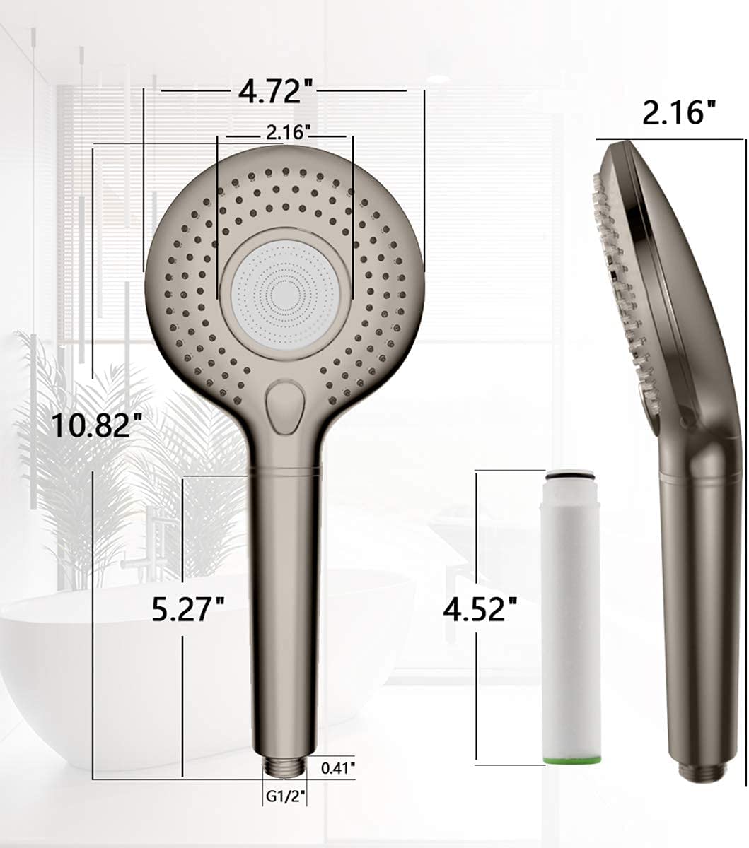 High Pressure Handheld Shower Head with PP Cotton Filter-3 Function Brushed Nickel
