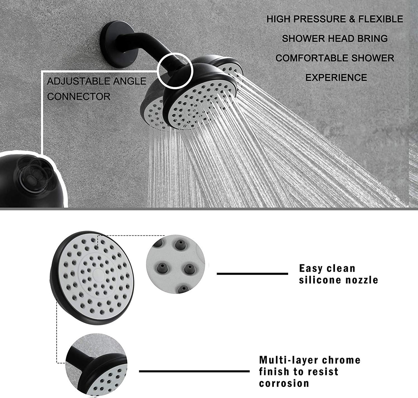 Matte Black 4 Inch Shower Faucet wih Tub Spout Combo (Valve Included) ｜ALWEN