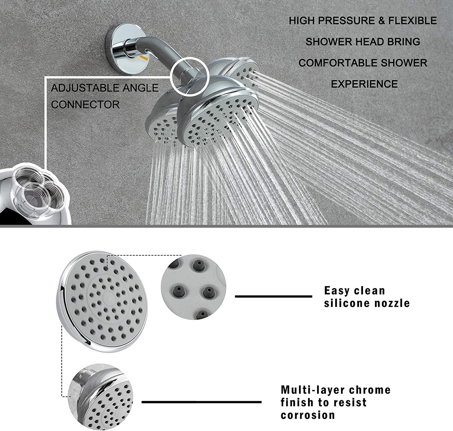 Chrome 4 Inch Shower Faucet wih Tub Spout Combo (Valve Included) ｜ALWEN