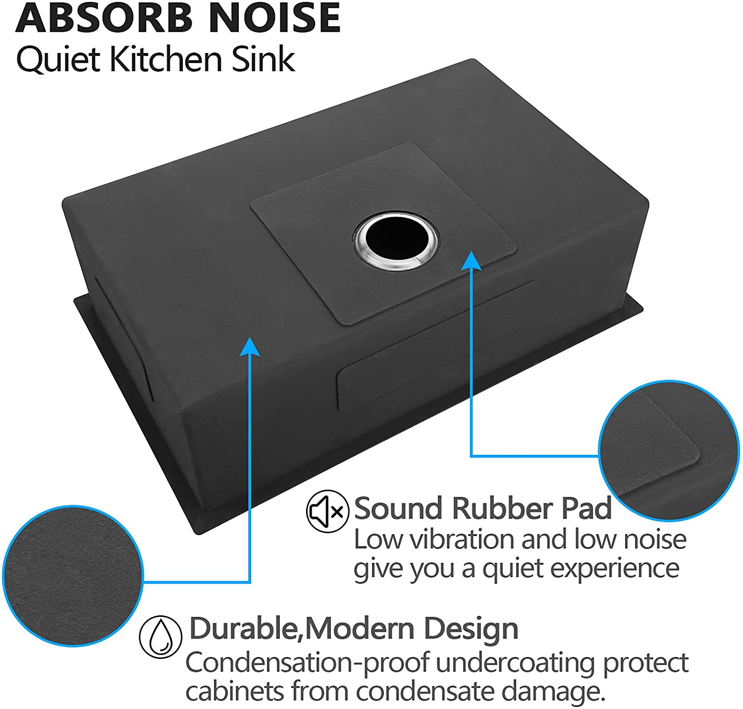 30" x 18" Gunmetal Black Single Bowl Stainless Steel Undermount Kitchen Sink (16 Gauge) ｜ALWEN