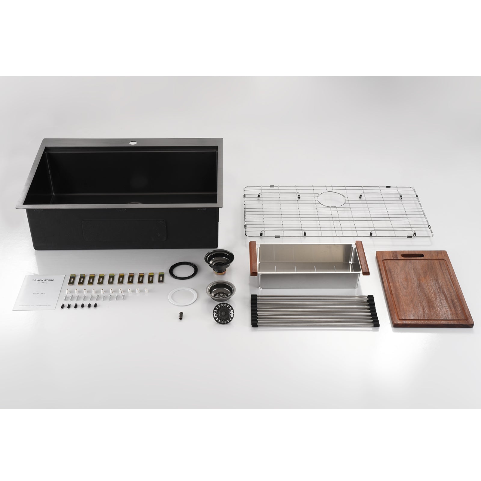 30 inch Drop in Top mount Workstation, Stainless Steel Kitchen Sink, Single Bowl Sink with Accessories, Gunmetal Black