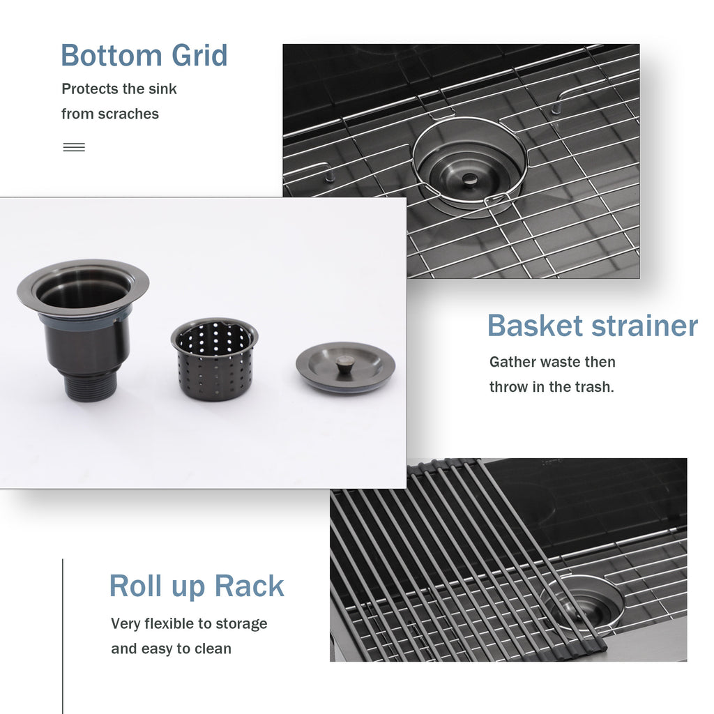 36 Farmhouse Kitchen Sink Black - GhomeG 36"x21" Gunmetal Black Stainless Steel 18 Gauge Single Bowl Apron-front Farm Kitchen Sink Basin