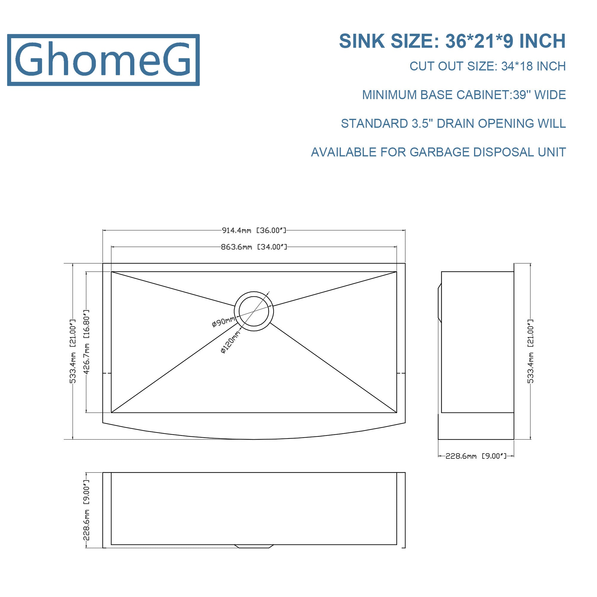 36 Farmhouse Kitchen Sink Black - GhomeG 36"x21" Gunmetal Black Stainless Steel 18 Gauge Single Bowl Apron-front Farm Kitchen Sink Basin