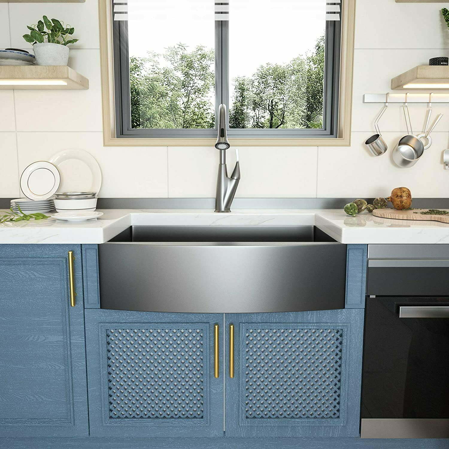33" X 21" Gunmetal Black Single Bowl Stainless Steel Farmhouse Kitchen Sink (16 Gauge) ｜ALWEN