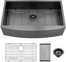 Load image into Gallery viewer, 33&quot; X 21&quot; Gunmetal Black Single Bowl Stainless Steel Farmhouse Kitchen Sink (16 Gauge) ｜ALWEN
